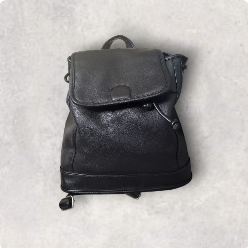 Genuine leather with made trim black backpack